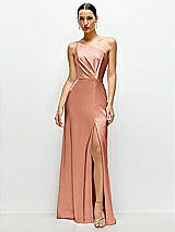 Front View Thumbnail - Copper Penny Pleated One-Shoulder Satin Maxi Dress with A-Line Skirt