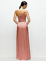 Rear View Thumbnail - Desert Rose Pleated One-Shoulder Satin Maxi Dress with A-Line Skirt