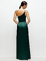 Rear View Thumbnail - Evergreen Pleated One-Shoulder Satin Maxi Dress with A-Line Skirt