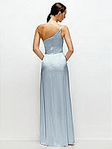 Rear View Thumbnail - Mist Pleated One-Shoulder Satin Maxi Dress with A-Line Skirt