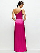 Rear View Thumbnail - Think Pink Pleated One-Shoulder Satin Maxi Dress with A-Line Skirt