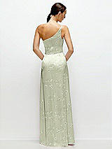 Rear View Thumbnail - Vintage Primrose Celadon Floral Pleated One-Shoulder Satin Maxi Dress with A-Line Skirt