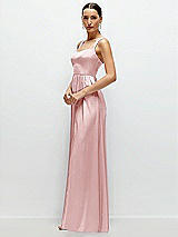 Side View Thumbnail - Ballet Pink Shaped Strap Portrait Neckline Fluid Satin Maxi Dress with Full Skirt