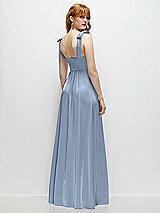 Rear View Thumbnail - Cloudy Square Neck Fluid Satin Maxi Dress with Bow Straps 