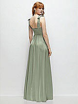 Rear View Thumbnail - Sage Square Neck Fluid Satin Maxi Dress with Bow Straps 