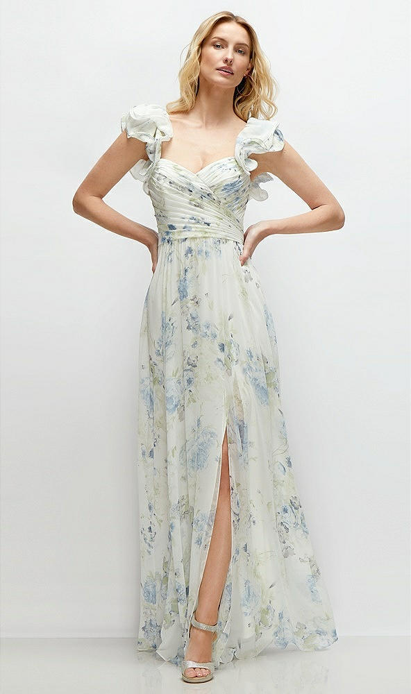 Front View - Bleu Garden Dramatic Ruffle Edge Strap Chiffon Maxi Dress