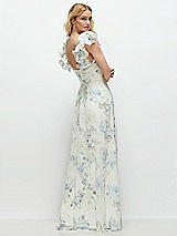 Rear View Thumbnail - Bleu Garden Dramatic Ruffle Edge Strap Chiffon Maxi Dress