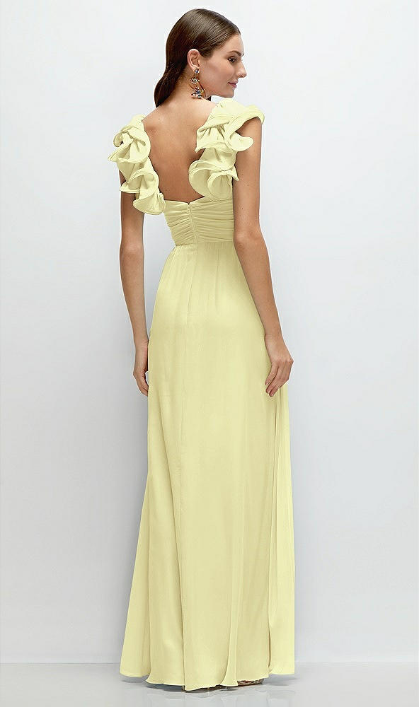 Back View - Butter Yellow Dramatic Ruffle Edge Strap Chiffon Maxi Dress