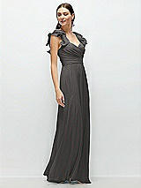 Side View Thumbnail - Caviar Gray Dramatic Ruffle Edge Strap Chiffon Maxi Dress