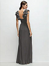 Rear View Thumbnail - Caviar Gray Dramatic Ruffle Edge Strap Chiffon Maxi Dress