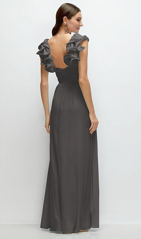 Back View - Caviar Gray Dramatic Ruffle Edge Strap Chiffon Maxi Dress