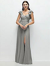 Front View Thumbnail - Chelsea Gray Dramatic Ruffle Edge Strap Chiffon Maxi Dress