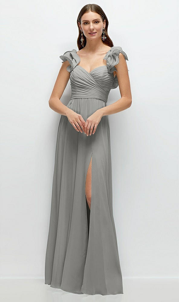 Front View - Chelsea Gray Dramatic Ruffle Edge Strap Chiffon Maxi Dress