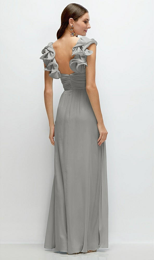 Back View - Chelsea Gray Dramatic Ruffle Edge Strap Chiffon Maxi Dress