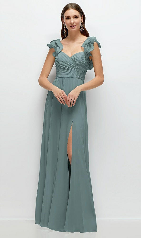 Front View - Icelandic Dramatic Ruffle Edge Strap Chiffon Maxi Dress