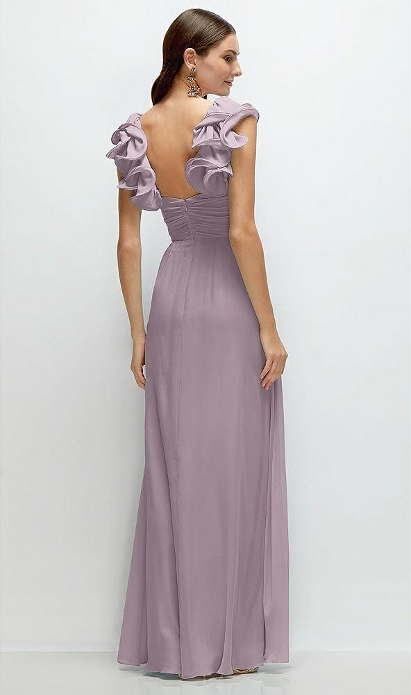 Back View - Lilac Dusk Dramatic Ruffle Edge Strap Chiffon Maxi Dress