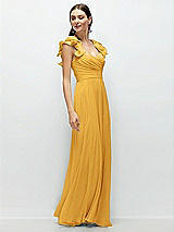 Side View Thumbnail - NYC Yellow Dramatic Ruffle Edge Strap Chiffon Maxi Dress