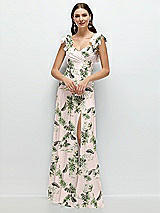 Front View Thumbnail - Palm Beach Print Dramatic Ruffle Edge Strap Chiffon Maxi Dress