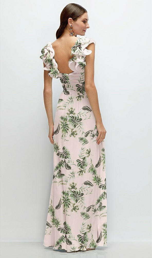 Back View - Palm Beach Print Dramatic Ruffle Edge Strap Chiffon Maxi Dress