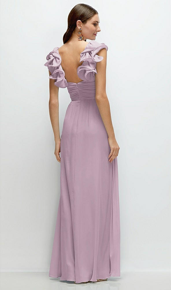 Back View - Suede Rose Dramatic Ruffle Edge Strap Chiffon Maxi Dress