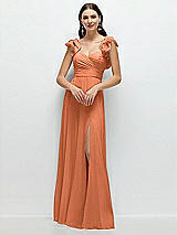 Front View Thumbnail - Sweet Melon Dramatic Ruffle Edge Strap Chiffon Maxi Dress