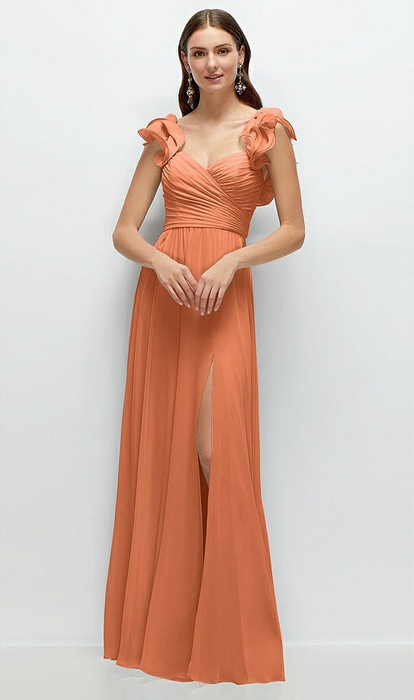 Front View - Sweet Melon Dramatic Ruffle Edge Strap Chiffon Maxi Dress