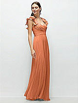 Side View Thumbnail - Sweet Melon Dramatic Ruffle Edge Strap Chiffon Maxi Dress