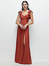 Front View Thumbnail - Amber Sunset Dramatic Ruffle Edge Strap Chiffon Maxi Dress