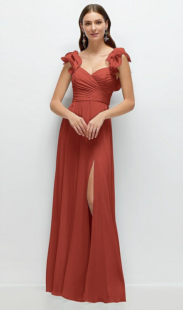 Front View - Amber Sunset Dramatic Ruffle Edge Strap Chiffon Maxi Dress