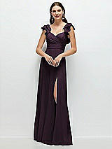 Front View Thumbnail - Aubergine Dramatic Ruffle Edge Strap Chiffon Maxi Dress