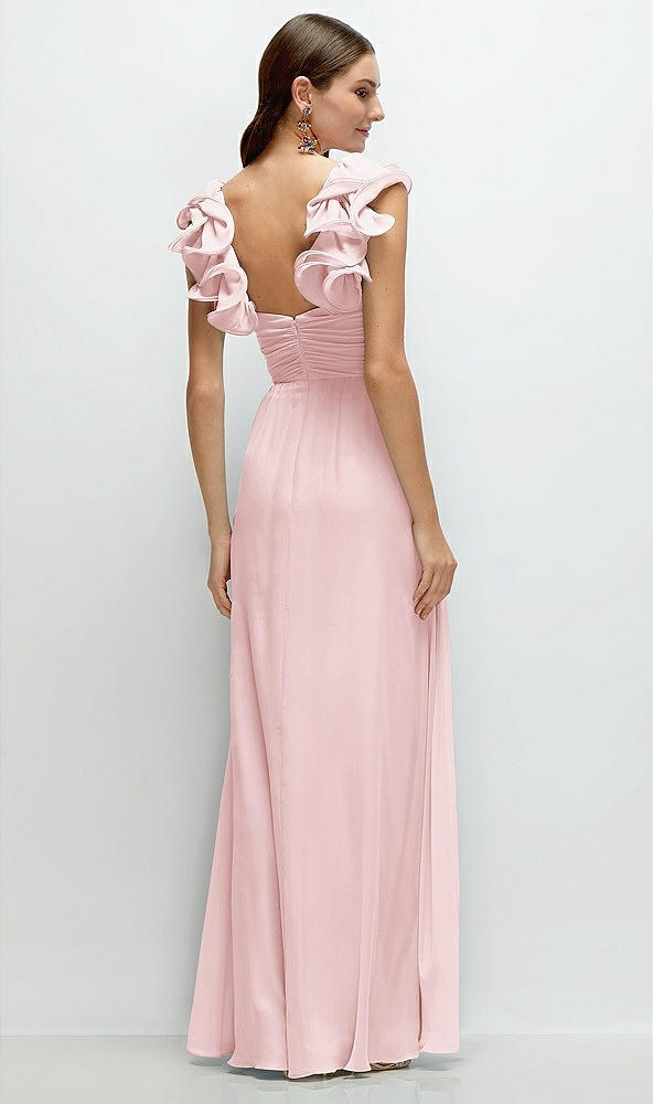 Back View - Ballet Pink Dramatic Ruffle Edge Strap Chiffon Maxi Dress