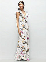 Side View Thumbnail - Butterfly Botanica Ivory Dramatic Ruffle Edge Strap Chiffon Maxi Dress