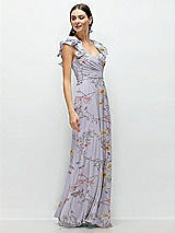 Side View Thumbnail - Butterfly Botanica Silver Dove Dramatic Ruffle Edge Strap Chiffon Maxi Dress