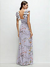 Rear View Thumbnail - Butterfly Botanica Silver Dove Dramatic Ruffle Edge Strap Chiffon Maxi Dress