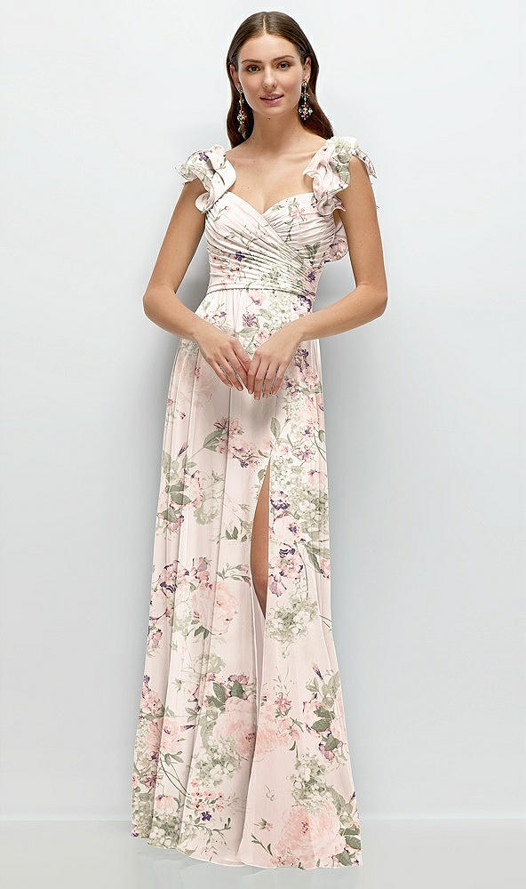 Front View - Blush Garden Dramatic Ruffle Edge Strap Chiffon Maxi Dress