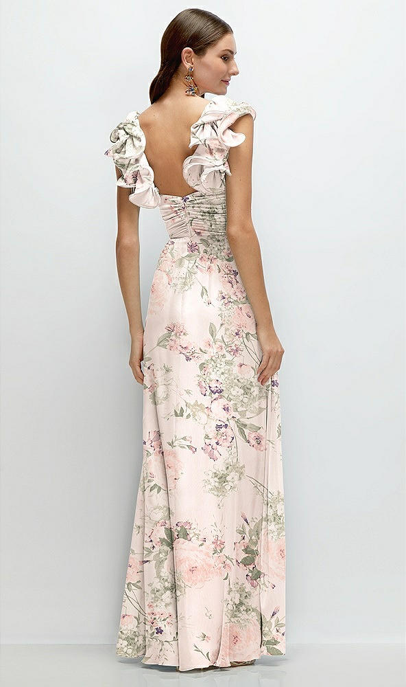 Back View - Blush Garden Dramatic Ruffle Edge Strap Chiffon Maxi Dress