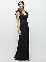 Side View Thumbnail - Black Dramatic Ruffle Edge Strap Chiffon Maxi Dress