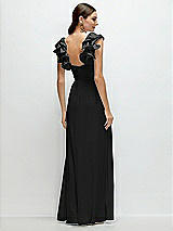 Rear View Thumbnail - Black Dramatic Ruffle Edge Strap Chiffon Maxi Dress