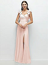 Front View Thumbnail - Blush Dramatic Ruffle Edge Strap Chiffon Maxi Dress