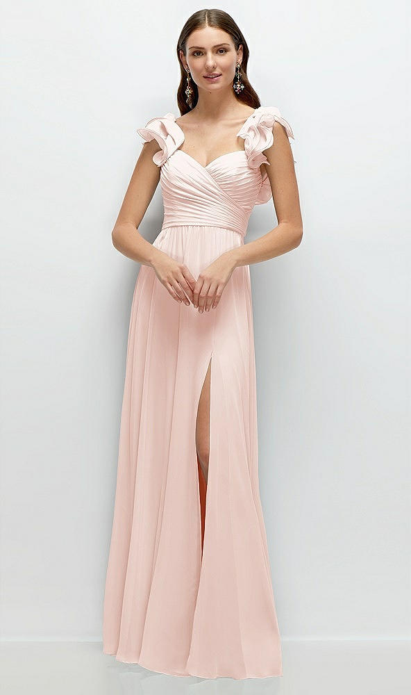 Front View - Blush Dramatic Ruffle Edge Strap Chiffon Maxi Dress