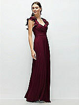 Side View Thumbnail - Cabernet Dramatic Ruffle Edge Strap Chiffon Maxi Dress