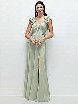 Front View Thumbnail - Celadon Dramatic Ruffle Edge Strap Chiffon Maxi Dress