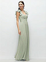 Side View Thumbnail - Celadon Dramatic Ruffle Edge Strap Chiffon Maxi Dress