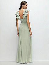 Rear View Thumbnail - Celadon Dramatic Ruffle Edge Strap Chiffon Maxi Dress