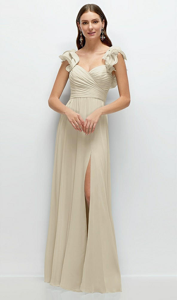 Front View - Champagne Dramatic Ruffle Edge Strap Chiffon Maxi Dress