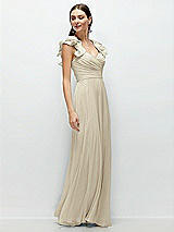 Side View Thumbnail - Champagne Dramatic Ruffle Edge Strap Chiffon Maxi Dress