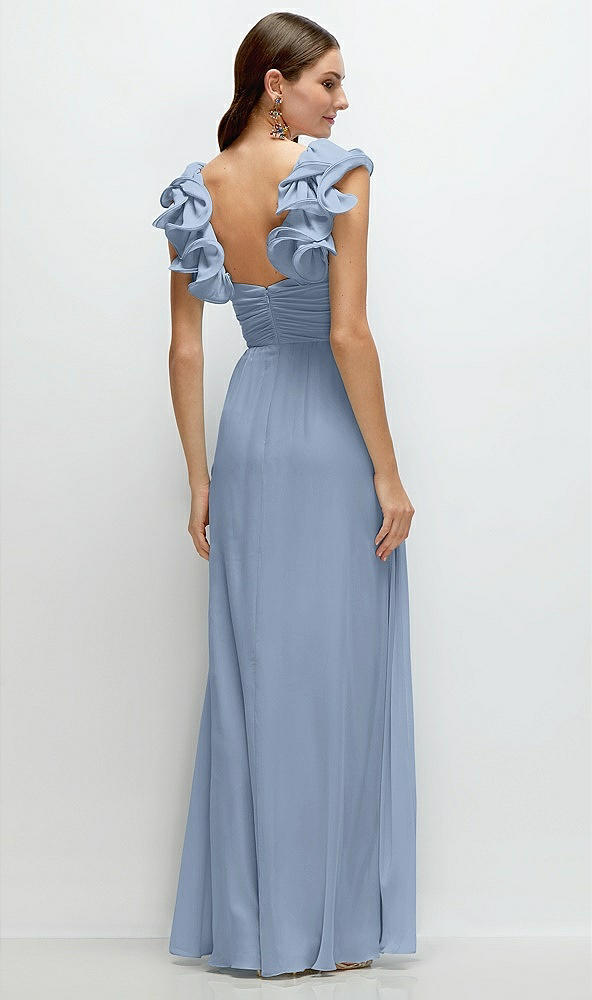 Back View - Cloudy Dramatic Ruffle Edge Strap Chiffon Maxi Dress