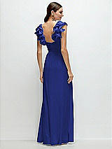 Rear View Thumbnail - Cobalt Blue Dramatic Ruffle Edge Strap Chiffon Maxi Dress