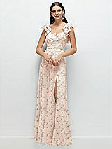 Front View Thumbnail - Coquette Floral Print Dramatic Ruffle Edge Strap Chiffon Maxi Dress