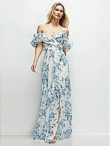 Alt View 1 Thumbnail - Cottage Rose Dusk Blue Dramatic Ruffle Edge Strap Chiffon Maxi Dress